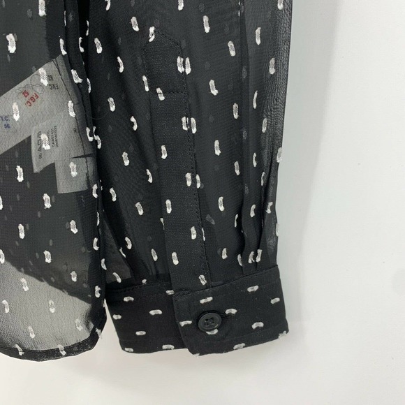 Loft Petite Utility Blouse SP Black Chiffon Sheer White Dot Minimalist Office - Picture 6 of 8